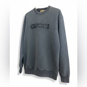 Gucci Distressed Grey Logo Sweatshirt - Size Medium
